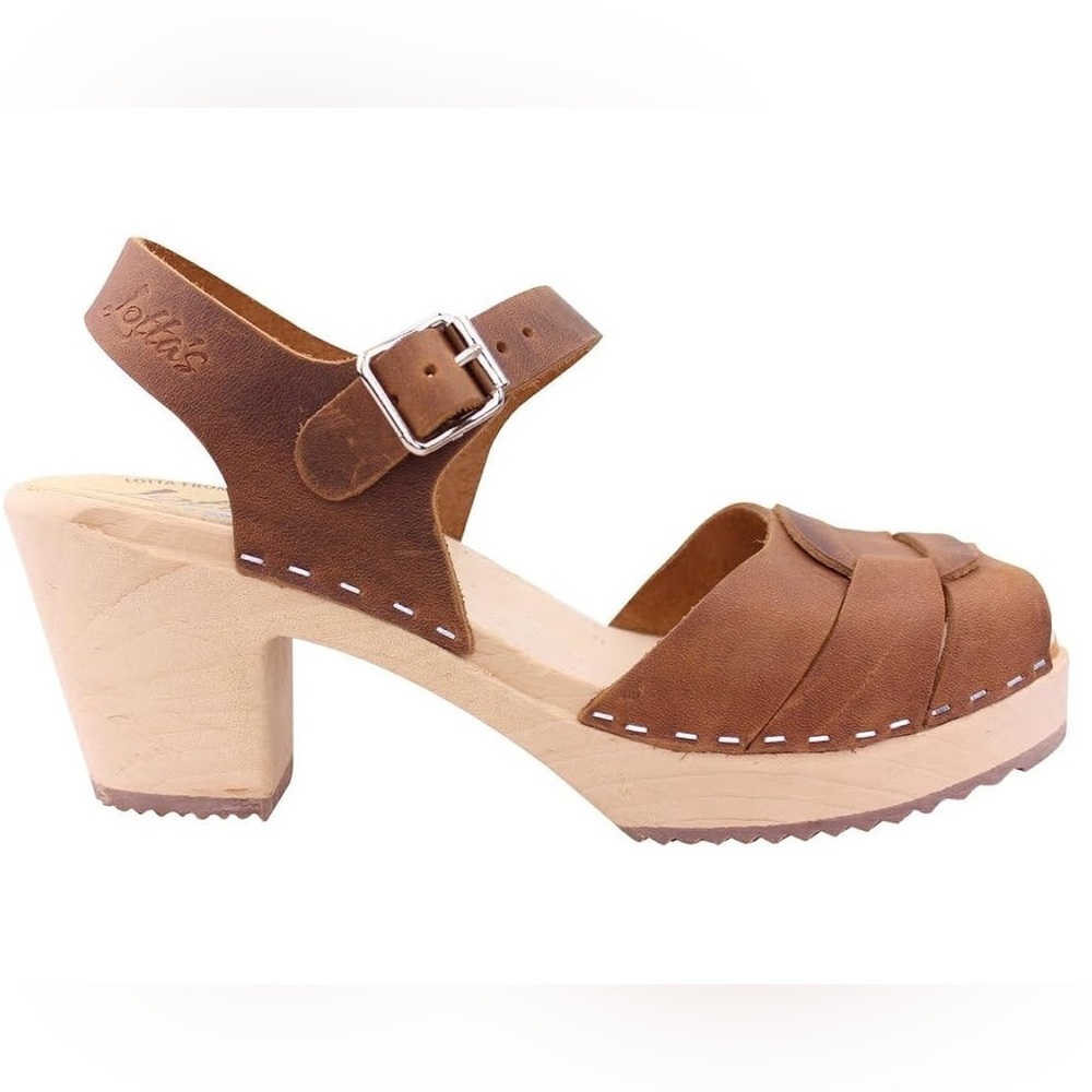 LOTTA FROM STOCKHOLM Tan Leather Peep Toe Clogs Spruzzato Seconds Size 10.5 42 - Picture 3 of 12